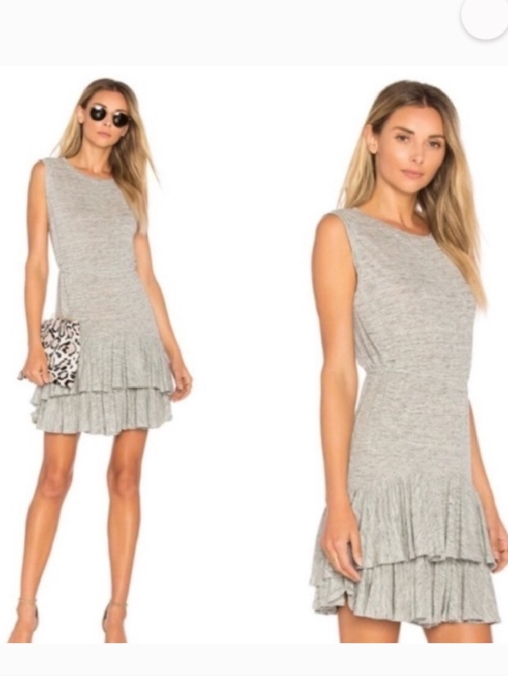 Rebecca Taylor linen Sleeveless Tiered RuffleDress in Heather Gray SIZE M